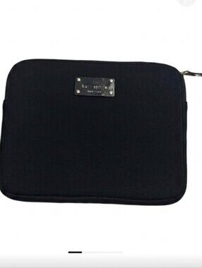 Kate Spade Black Padded Tablet IPad Case Green Striped Interior "Out Of Office"